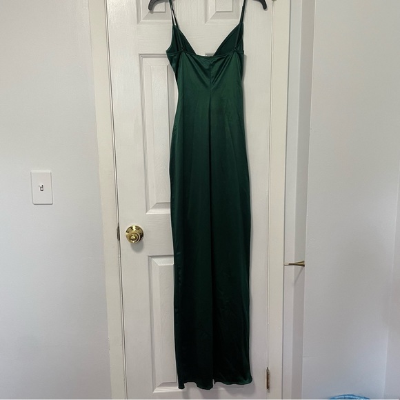 Windsor Jolina Wrap Skirt Satin Dress in Hunter Green - Picture 6 of 9